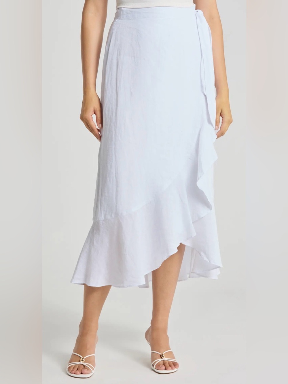 J. McLaughlin Zia Ruffle Trim Linen Wrap White Skirt